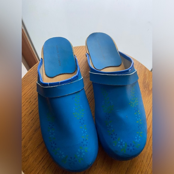Bright Blue Colin Stuart Leather Clogs with Floral Detail - Picture 8 of 13